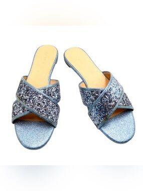 J. Crew Teal Glitter Crossover Slide sandals